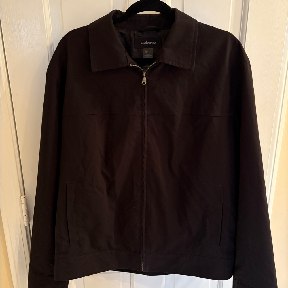 Claiborne Black Lightweight Jacket with Zip-Up Style and Stand-Up Collar